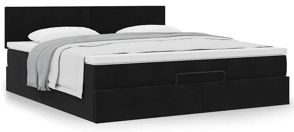Estrutura de cama otomana com colchão 160x200 cm veludo preto