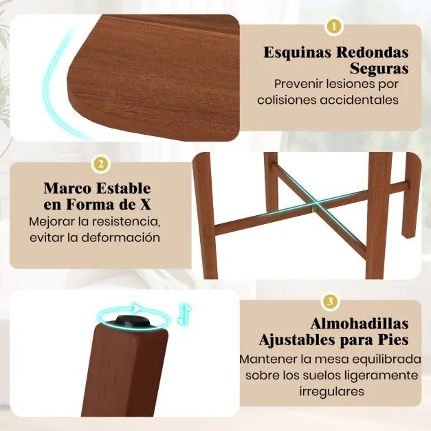 Mesa de jantar 90 x 90 x 74,5 c quadrada dobravel de madeira com 2 painéis rebatíveis e pernas de madeira maciça para sala de estar Cor Nogueira