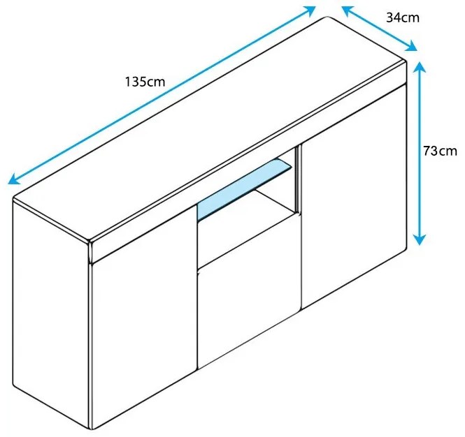 Aparador Elma de 135 cm com Luz LED - Branco e Preto Brilhante - Desig