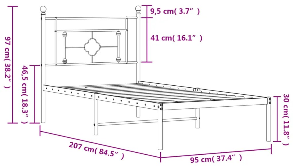 Estrutura de cama com cabeceira 90x200 cm metal branco