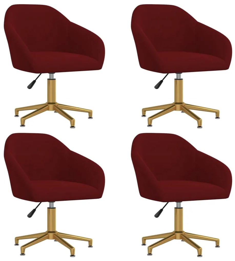 vidaXL Cadeiras de jantar giratórias 4 pcs veludo vermelho tinto