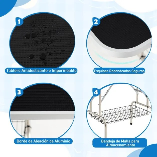 Mesa dobrável para cuidados com cães 125 x 61 x 162 cm, mesa ajustável em altura para cuidados com animais de estimação, mesa de corte preta.