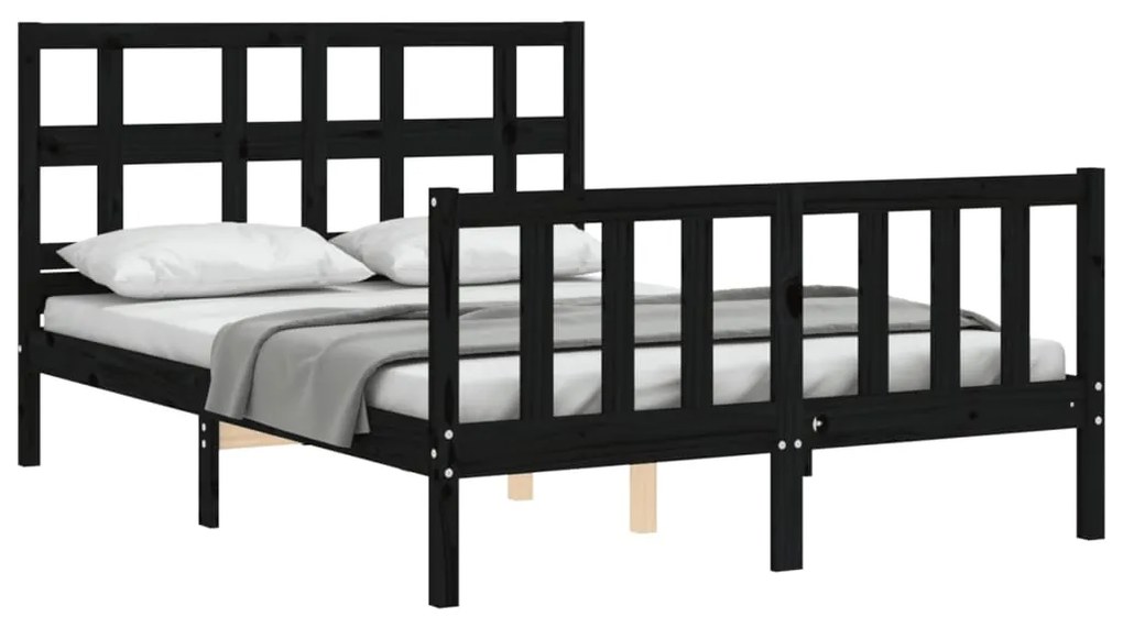 Estrutura de cama com cabeceira 140x190 cm madeira maciça preto