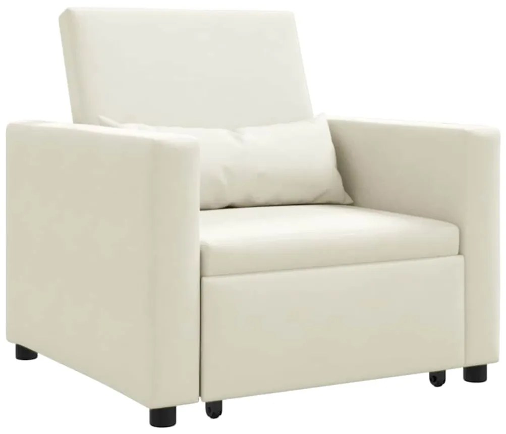 Sofá-Cama Conversível Creme em Veludo 3 em 1