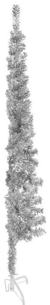 Meia árvore de Natal fina com suporte 180 cm prateado