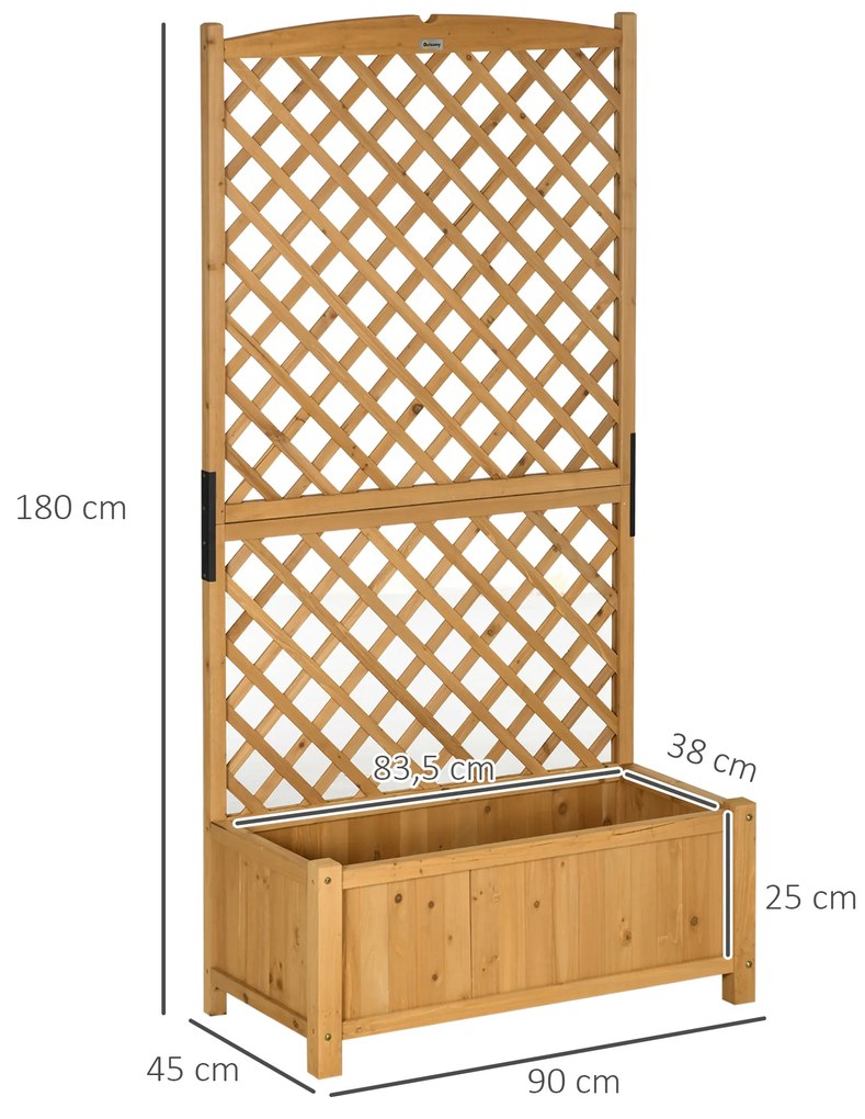 Outsunny Floreira de Jardim com Treliça Caixa de Plantio com Suporte para Plantas Trepadeiras para Cultivo de Plantas Flores para Pátio Terraço Varanda 90x45x180cm Madeira