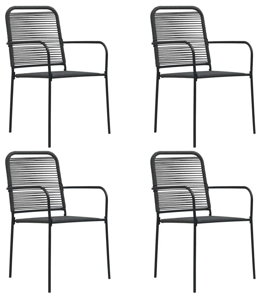 vidaXL Cadeiras de jardim 4 pcs corda de algodão e aço preto
