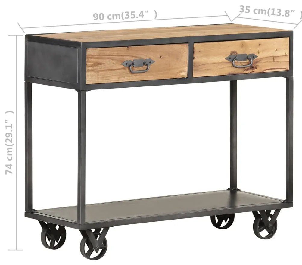Mesa consola 90x35x74 cm madeira recuperada maciça