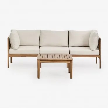Conjunto De Sala Com Sofá Modular De 3 Peças Com Apoios De Braço E Mesa De Centro Em Madeira De Acácia Branson Branco Gardênia - Castanho Acácia -
