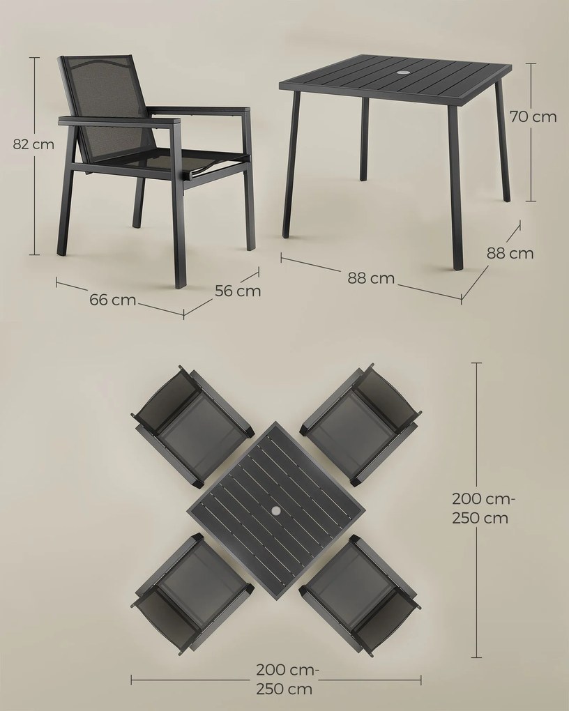 Conjunto de móveis de jardim 4 cadeiras com mesa Antracite Cinza-Preta