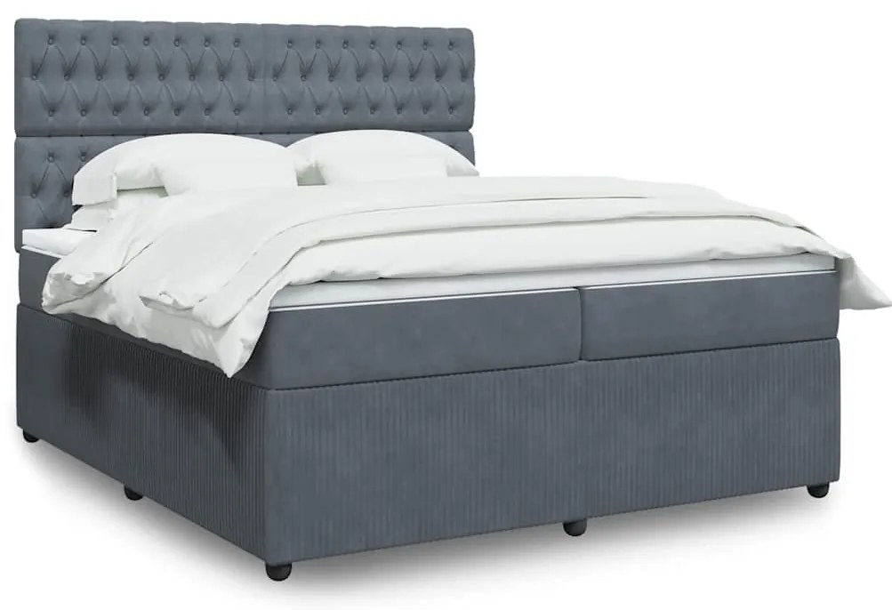 Cama com molas/colchão 200x200 cm veludo cinzento-escuro