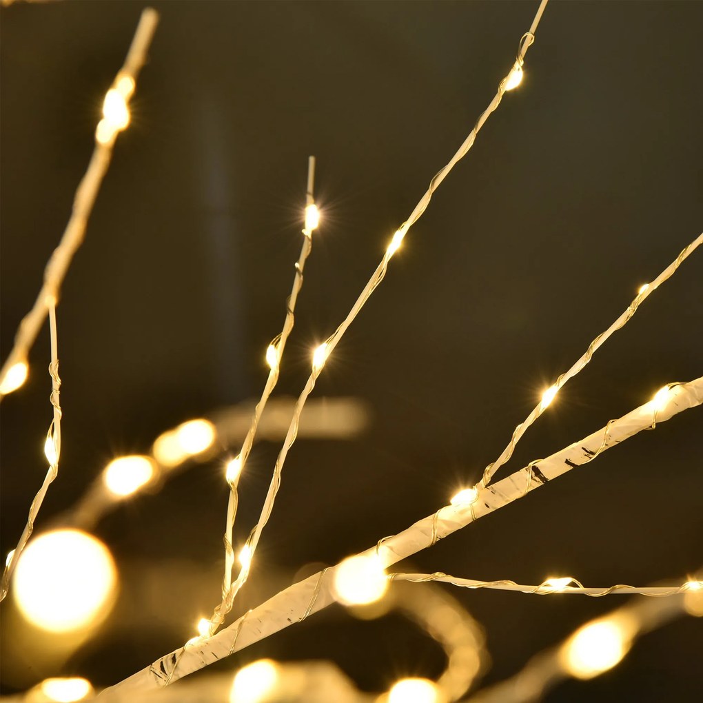 Árvore de Bétula 150cm de Altura com 210 Luzes LED em Branco Quente Ramos Flexíveis e Base para Decoração de Festas Aniversários Casamentos 20x20x150c