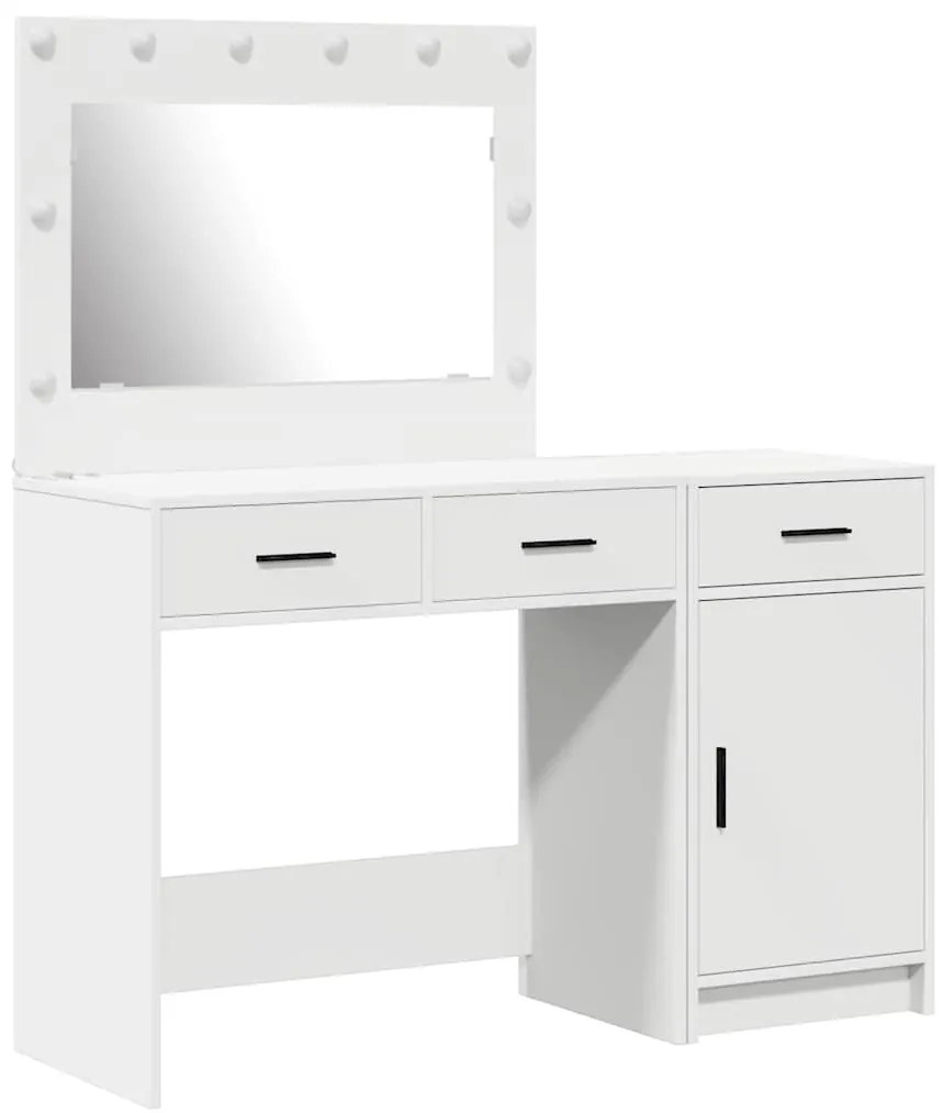 Conjunto de Mesa de Maquiagem de 2 Peças com LED em Madeira Branca