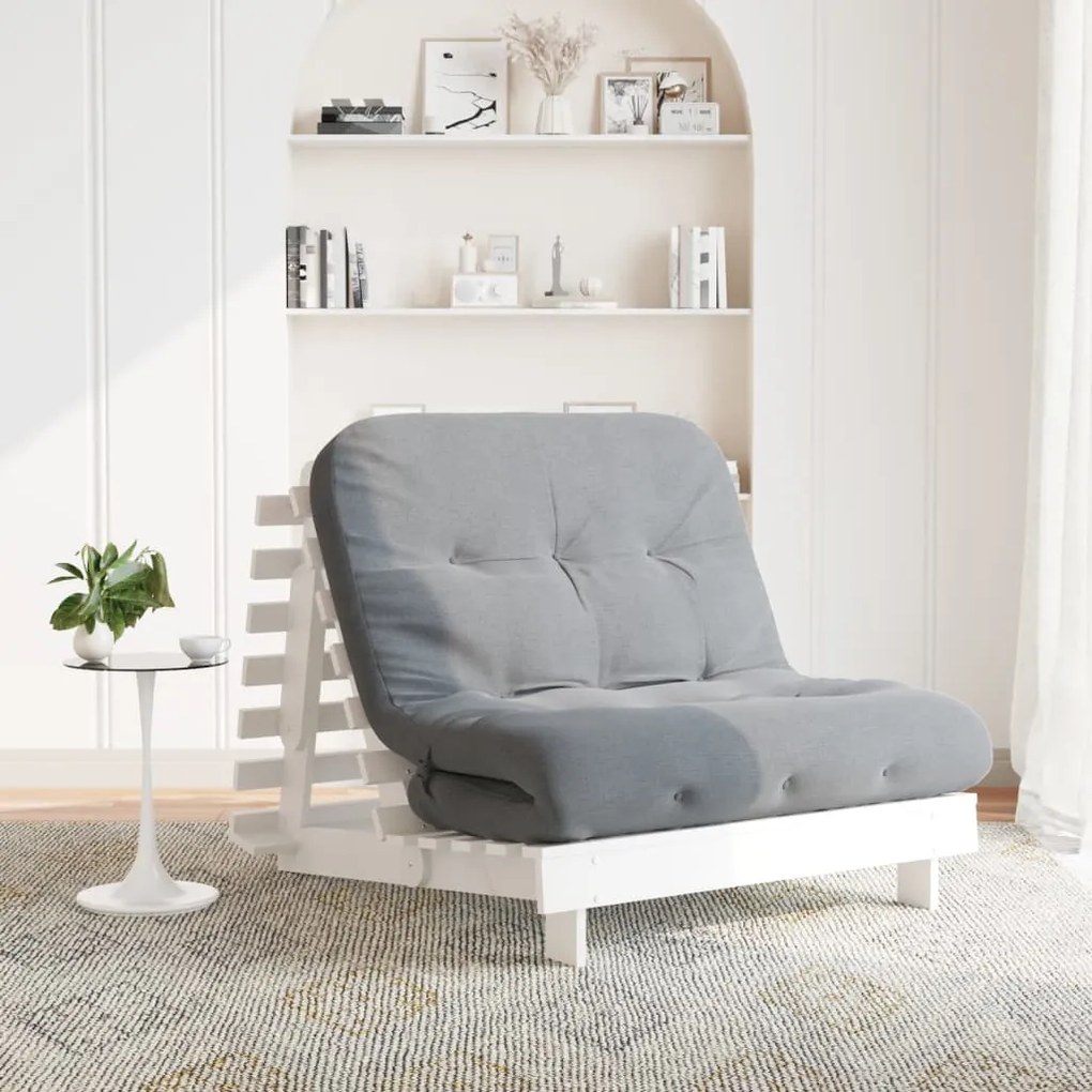vidaXL Sofá-cama futon com colchão 100x206x11 cm pinho maciço branco