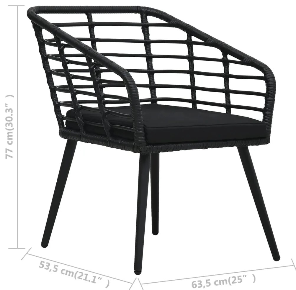 Cadeiras de jardim com almofadões 2 pcs vime PE preto