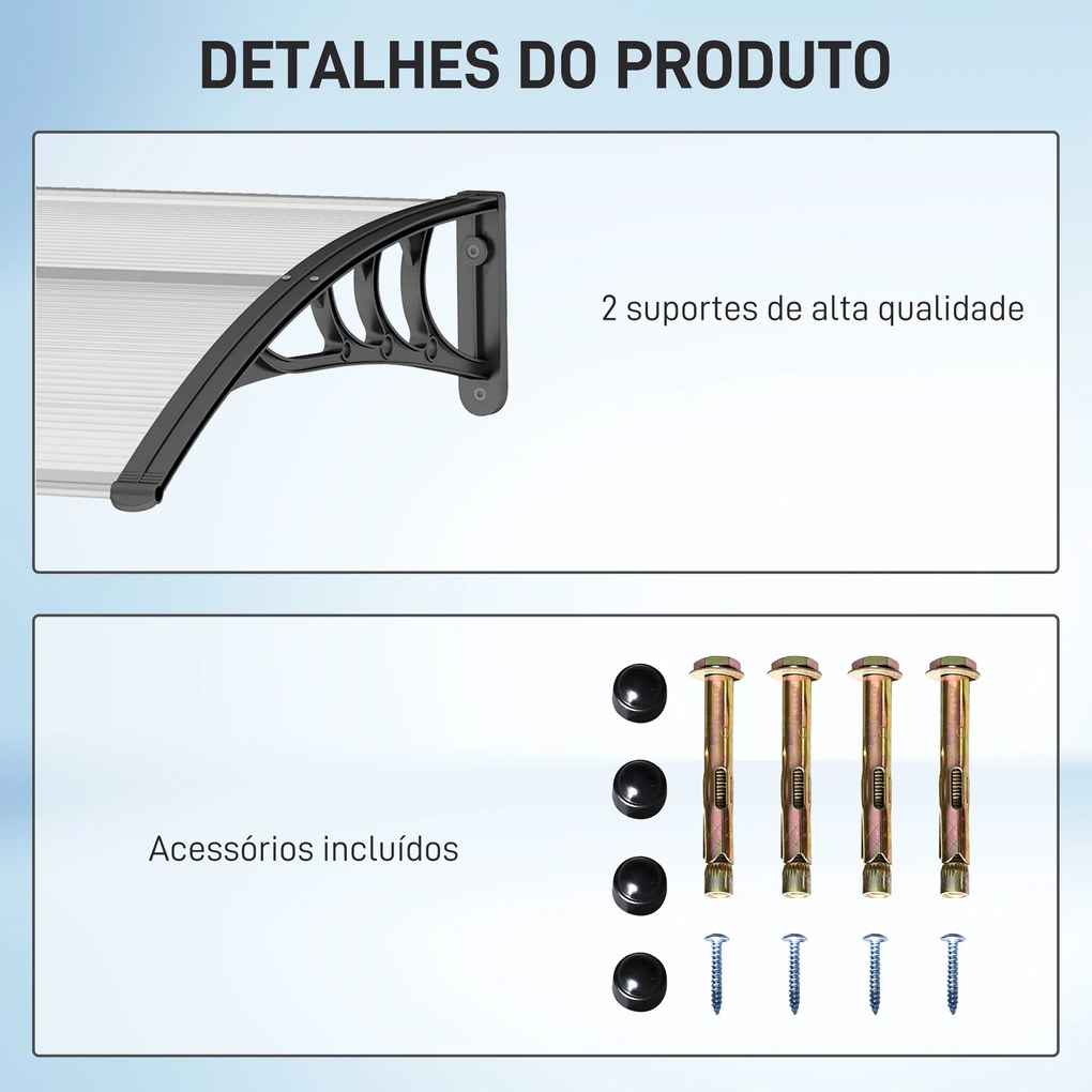 Marquise de Proteção 75x100 cm para Portas e Janelas contra Sol e Chuva com Suporte de Liga de Alumínio Transparente e Preto