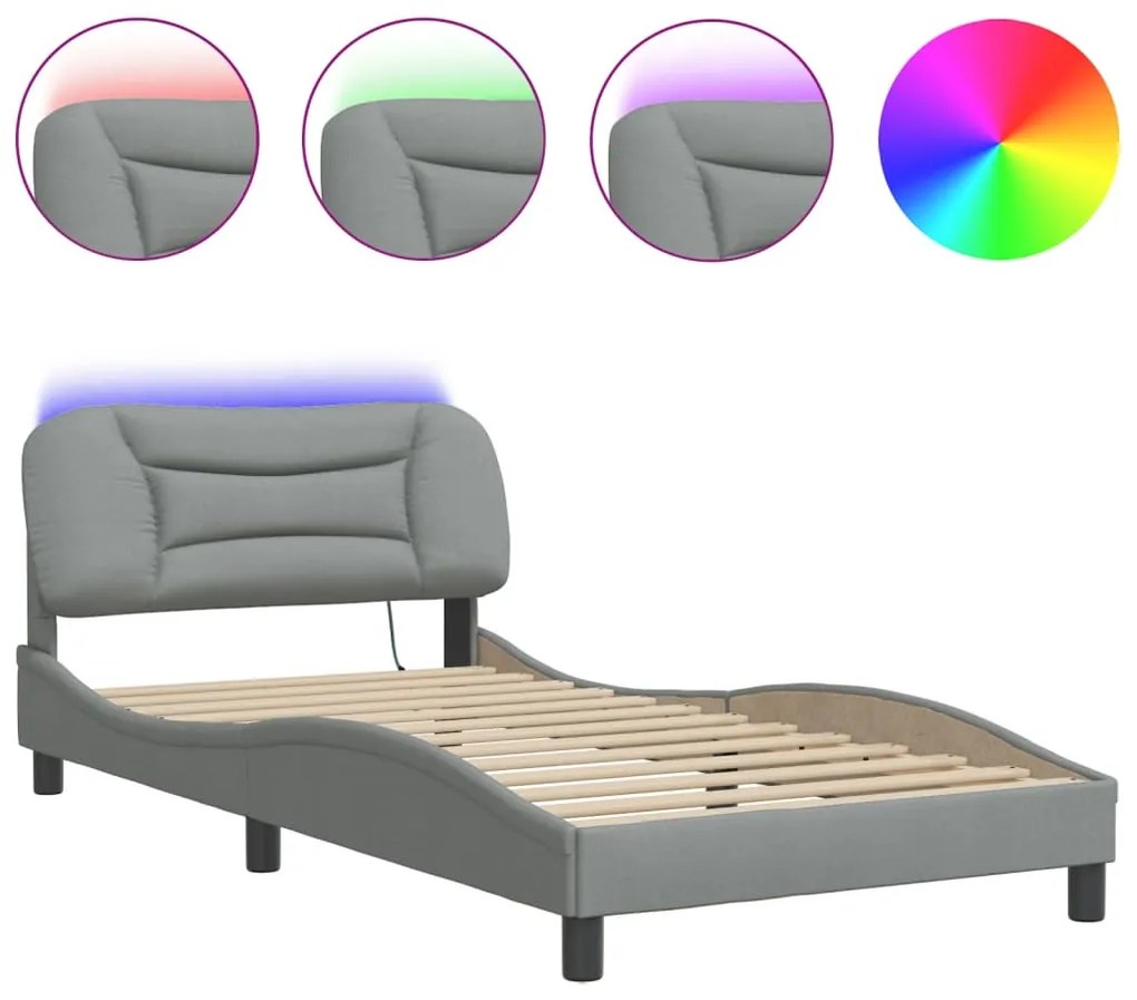 Estrutura de cama com LED sem colchão 100x200 cm tecido