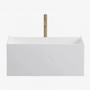 Conjunto De Móveis De Banheiro De Resina Com Pia Integrada E Luz Led Nerine Branco & Sem Espelho & Dourado ↑30 Cm Com - Sklum