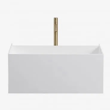 Conjunto De Móvel De Casa De Banho Suspenso Em Resina Com Lavatório Integrado E Luz Led Nerine Branco & Sem Espelho & Dourado - Sklum