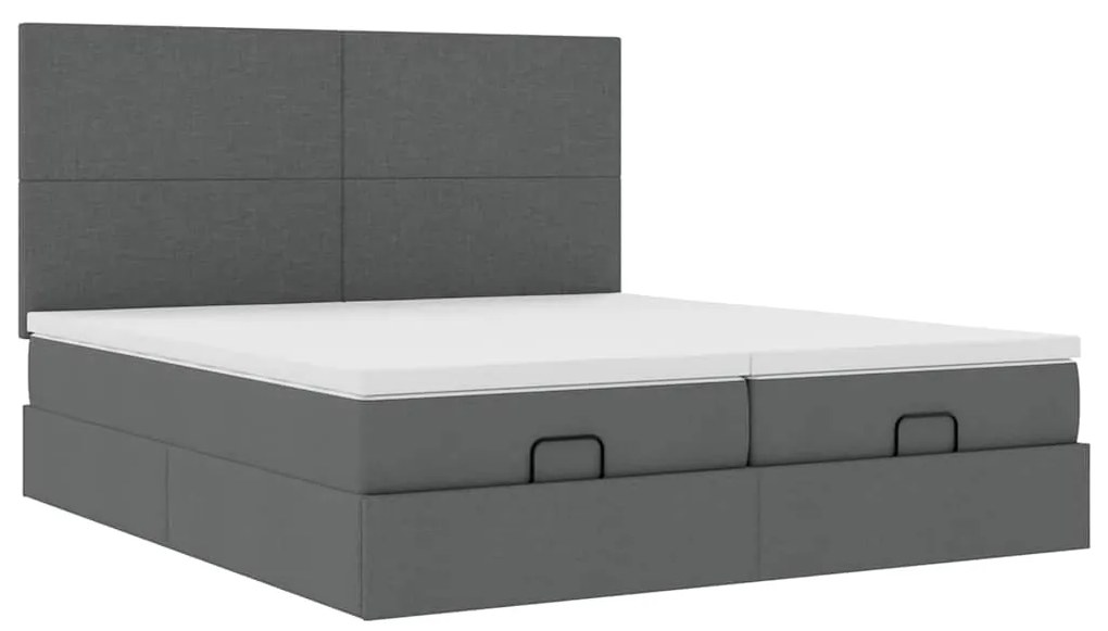 Estrutura de cama otomana com colchões tecido cinzento escuro