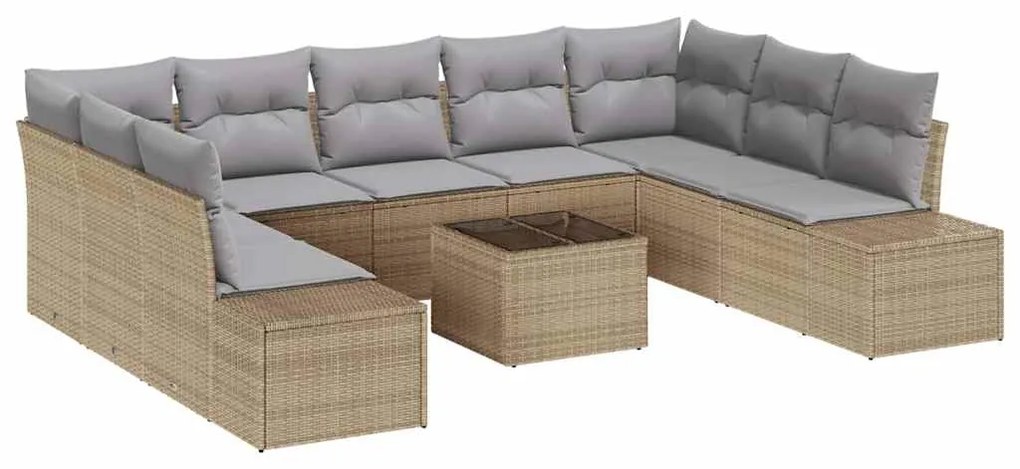 Conjunto de Sofá de Jardim de 10 Peças com Almofadas Pretas em Rattan