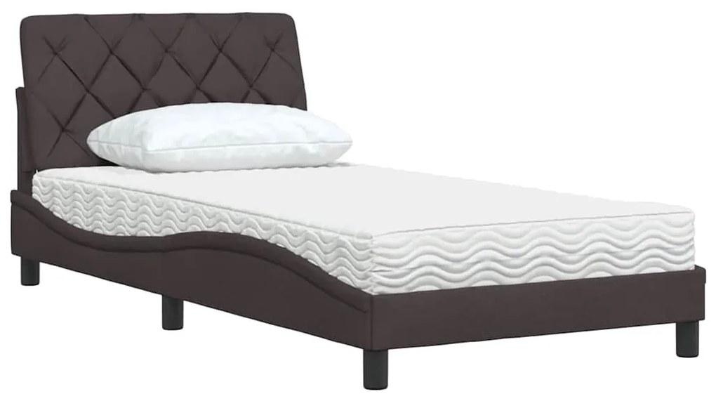 Cama com colchão 100x200 cm tecido castanho-escuro