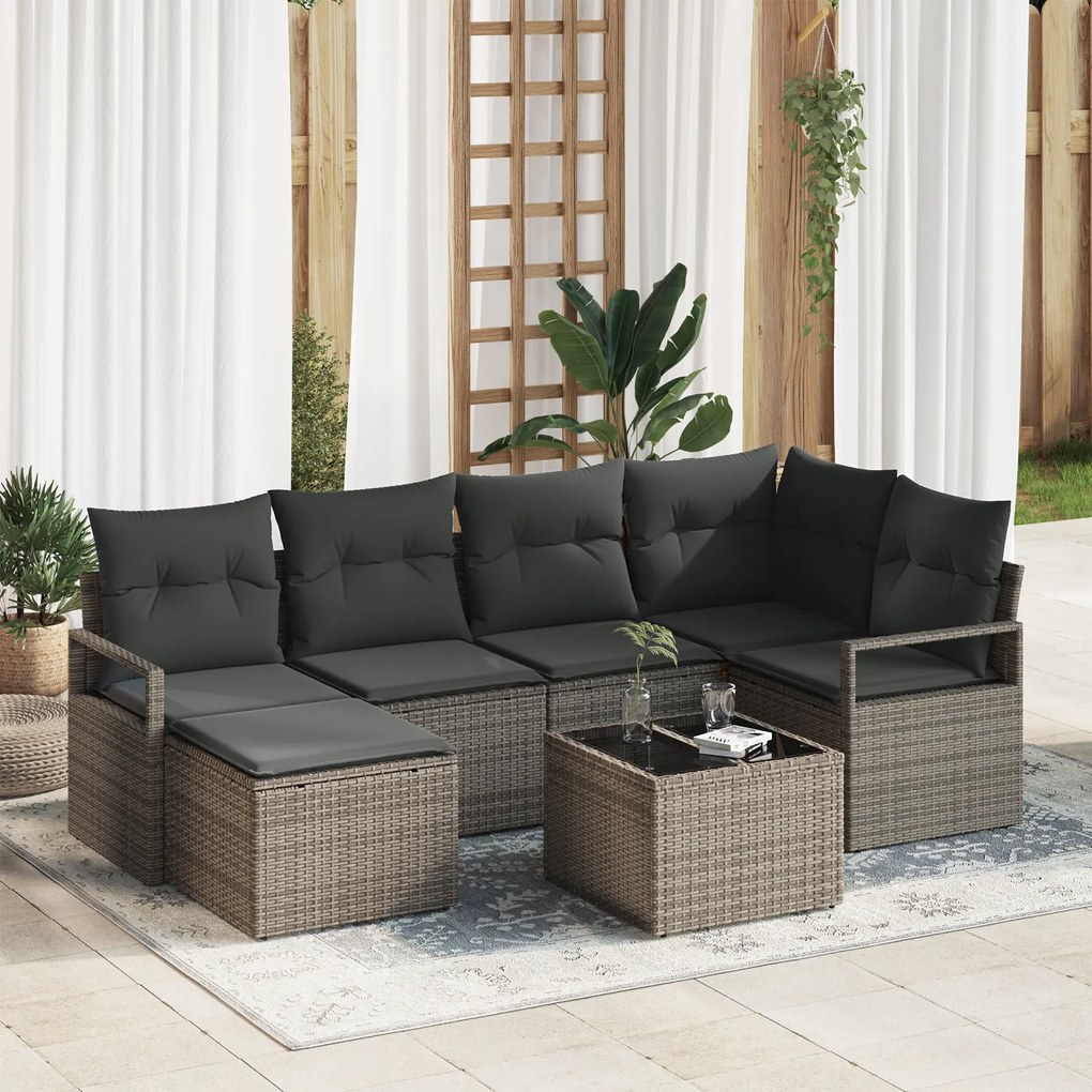 Conjunto de Sofás de Jardim vidaXL 6 Peças com Almofadas Vime Preto