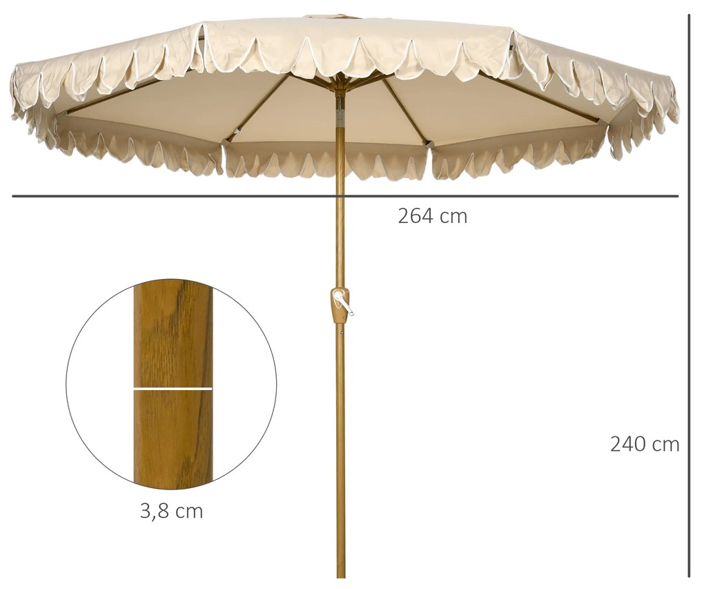 Chapéu de Sol de Jardim Ø264x240 cm Chapéu de Sol de Exterior com Ângulo Ajustável Manivela para Pátio Terraço Caqui