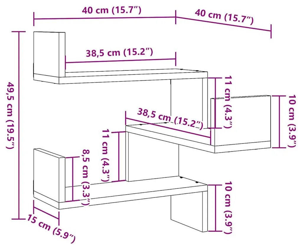 Prateleiras parede p/canto 2pcs deriv. de madeira madeira velha