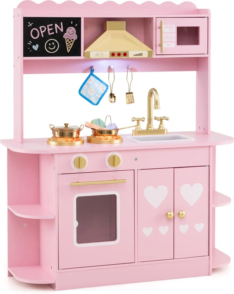 Cozinha Infantil de Brincar, 79,5 x 29,5 x 97 cm, com Exaustor e Quadro para Desenhar, Cor-de-rosa