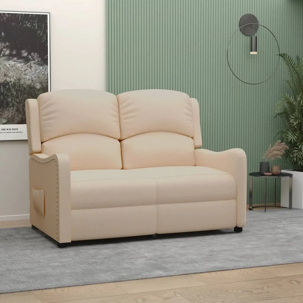 vidaXL Sofá reclinável de 2 lugares tecido cor creme