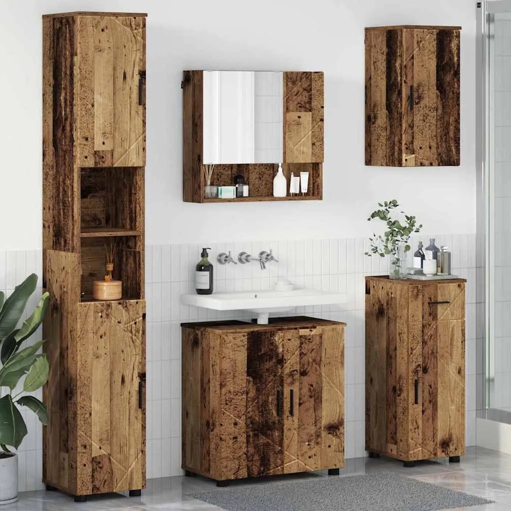 vidaXL Conjunto de Móveis para Banheiro com porta 5 pcs Madeira antiga