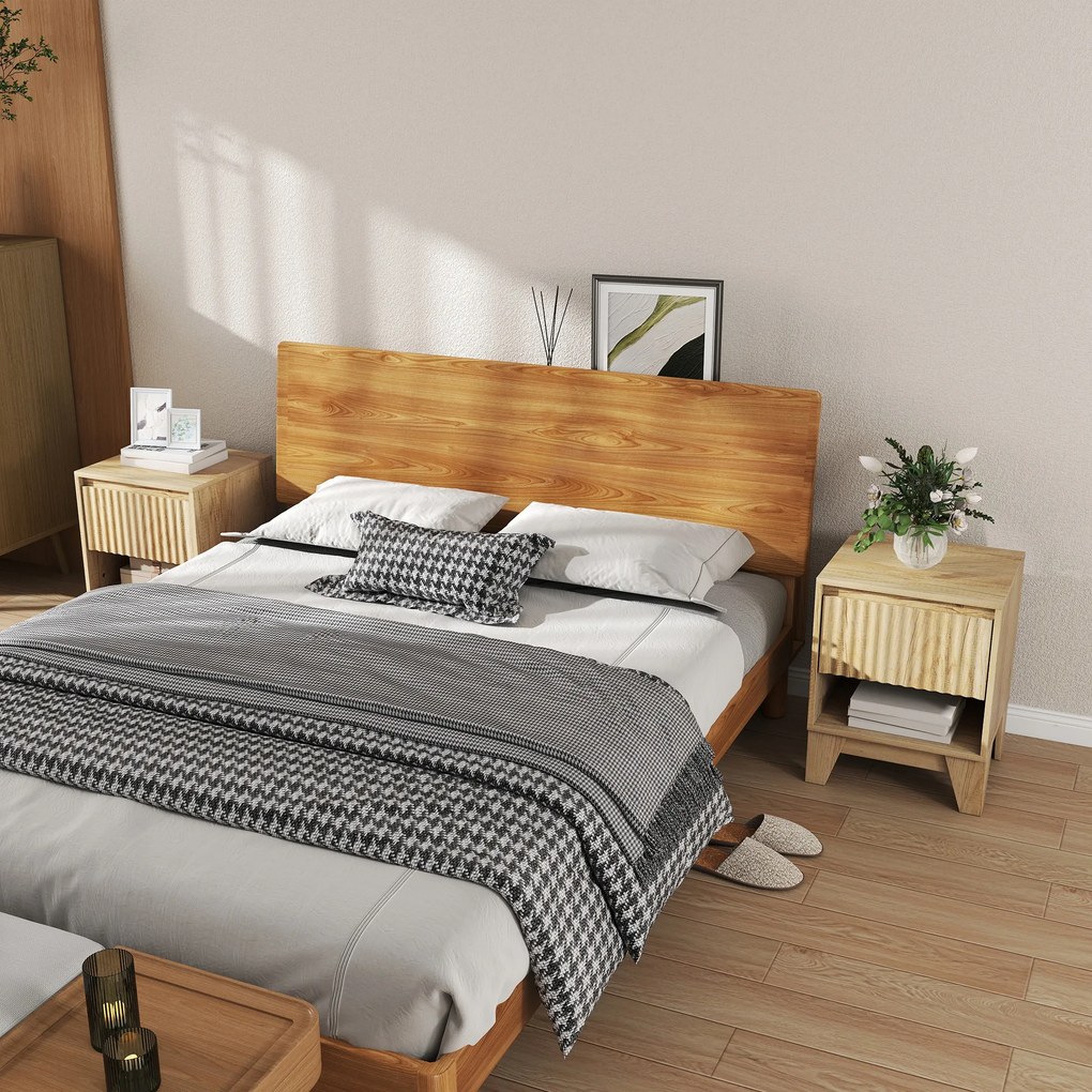 Conjunto de 2 mesas de cabeceira estreitas 43 x 40 x 55 cm, mesa auxiliar com compartimento aberto e 1 gaveta, painéis canelados,, acabamento natural