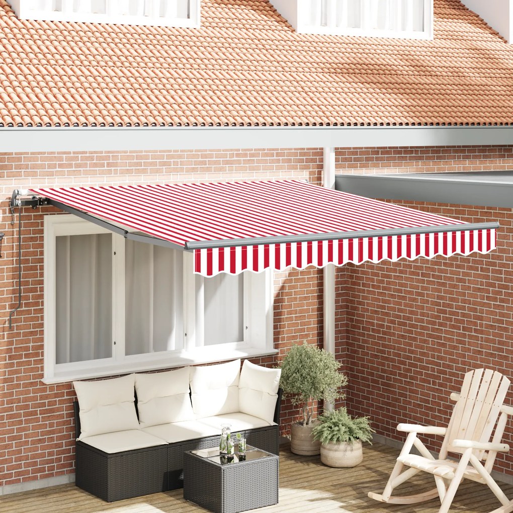 vidaXL Toldo Retrátil Automático Listrado Vermelho e Branco 350x250 cm