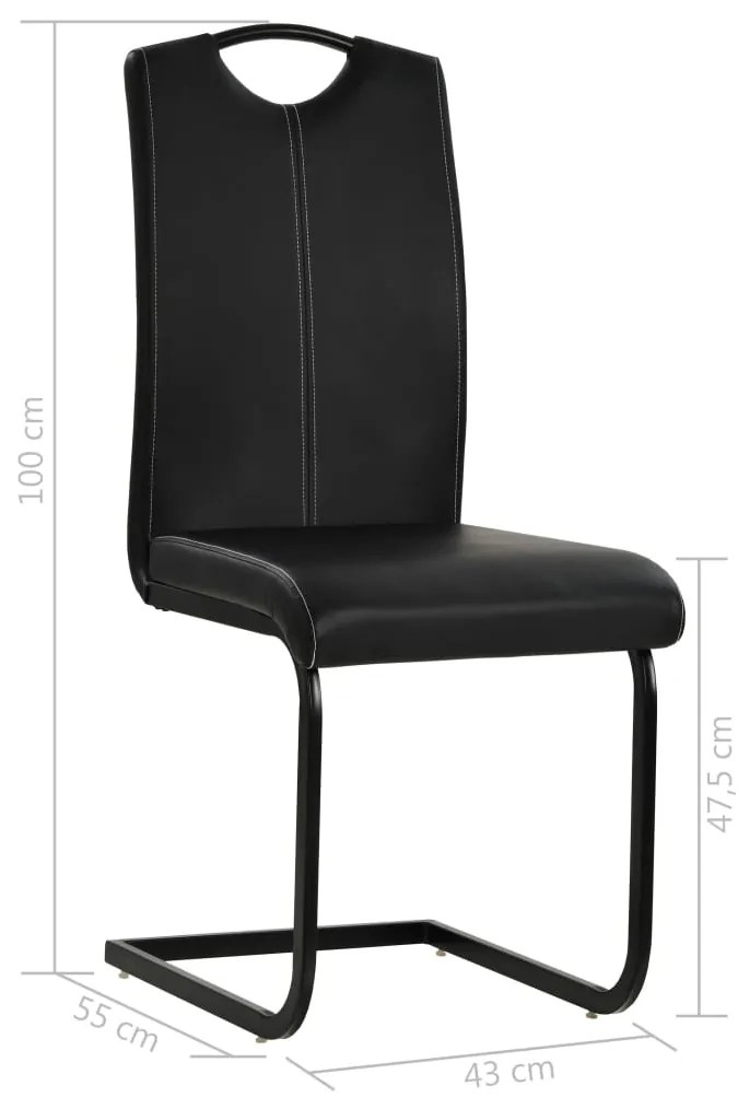Cadeiras de jantar cantilever 6 pcs couro artificial preto
