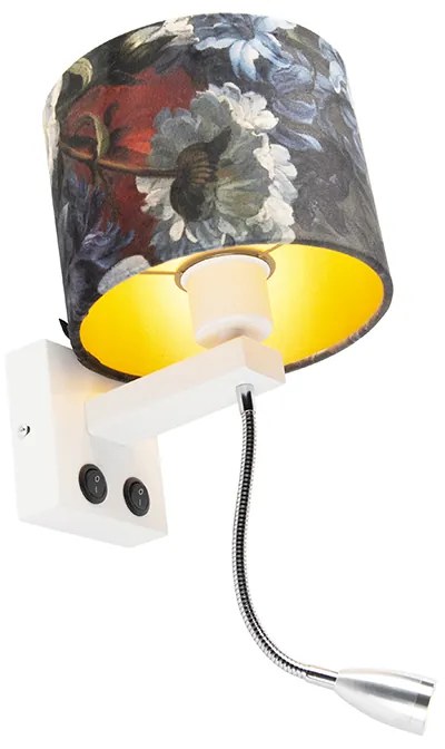 LED Candeeiro de parede moderno branco com cúpula floral em veludo - Brescia Moderno