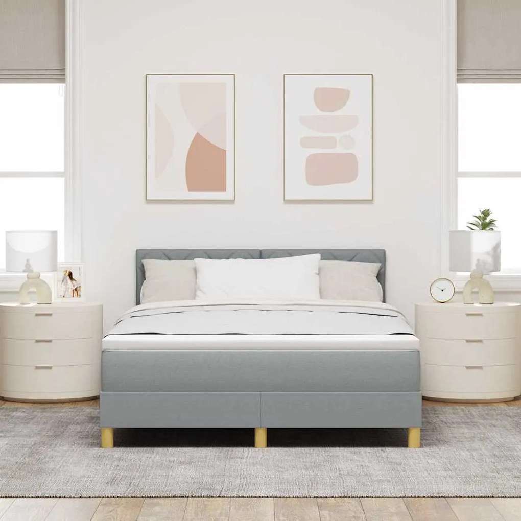 Cama Box Spring com Colchão Cinza Claro 140x200 cm Tecido