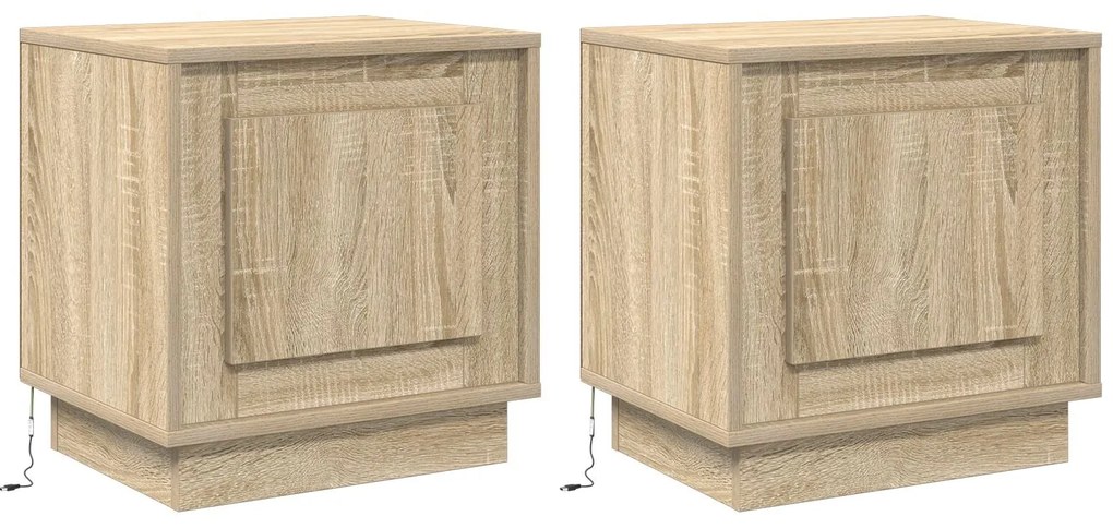 Criados-mudos com Luzes LED 2 pcs Carvalho Sonoma 44x34,5x45 cm