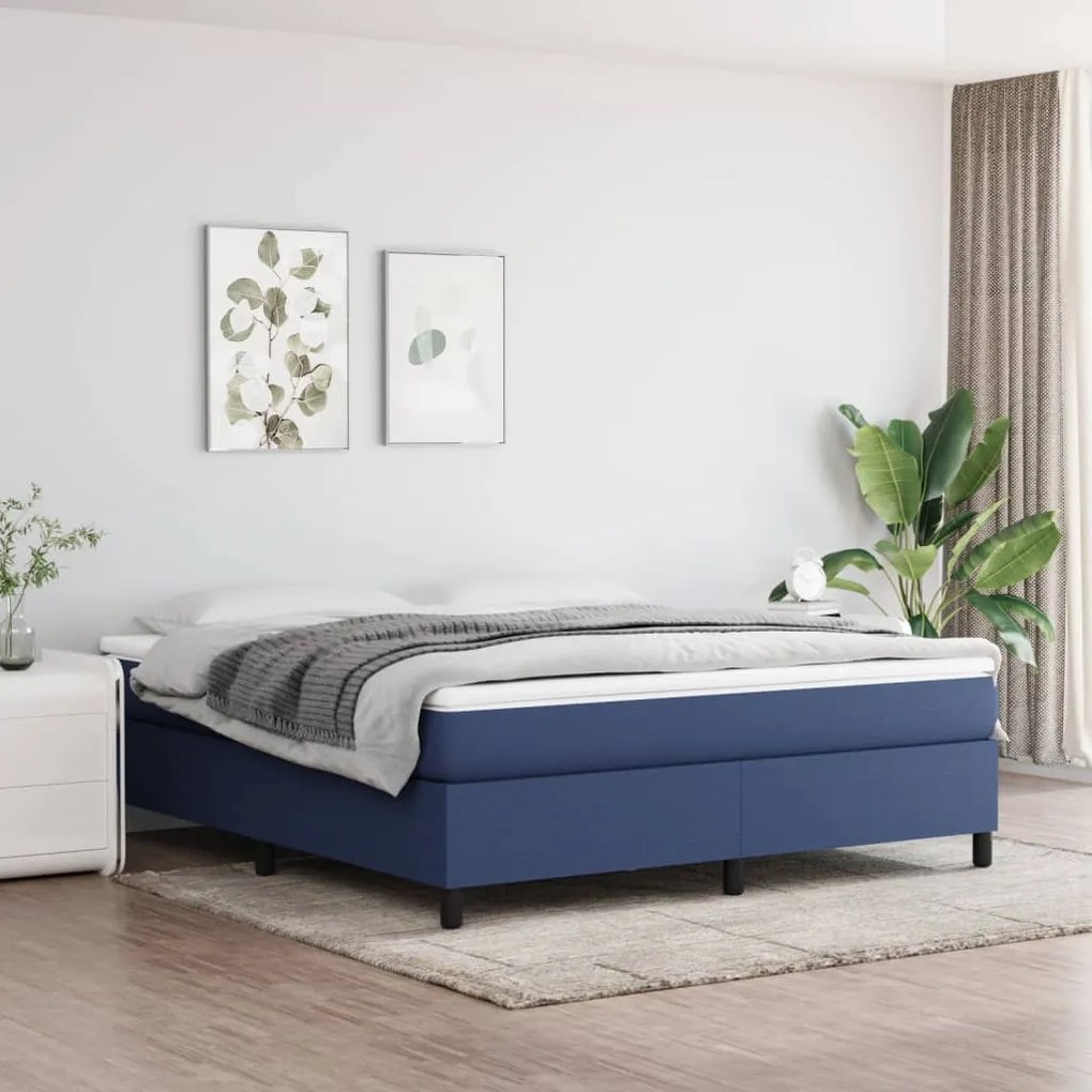 vidaXL Estrutura de cama com molas 160x200 cm tecido azul