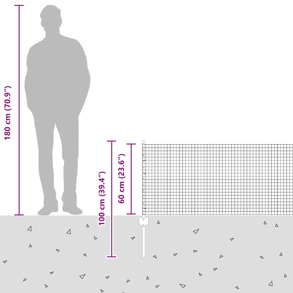 Cerca de Arame Soldado com 22 Postes U Prateado 0.6x50 m Aço