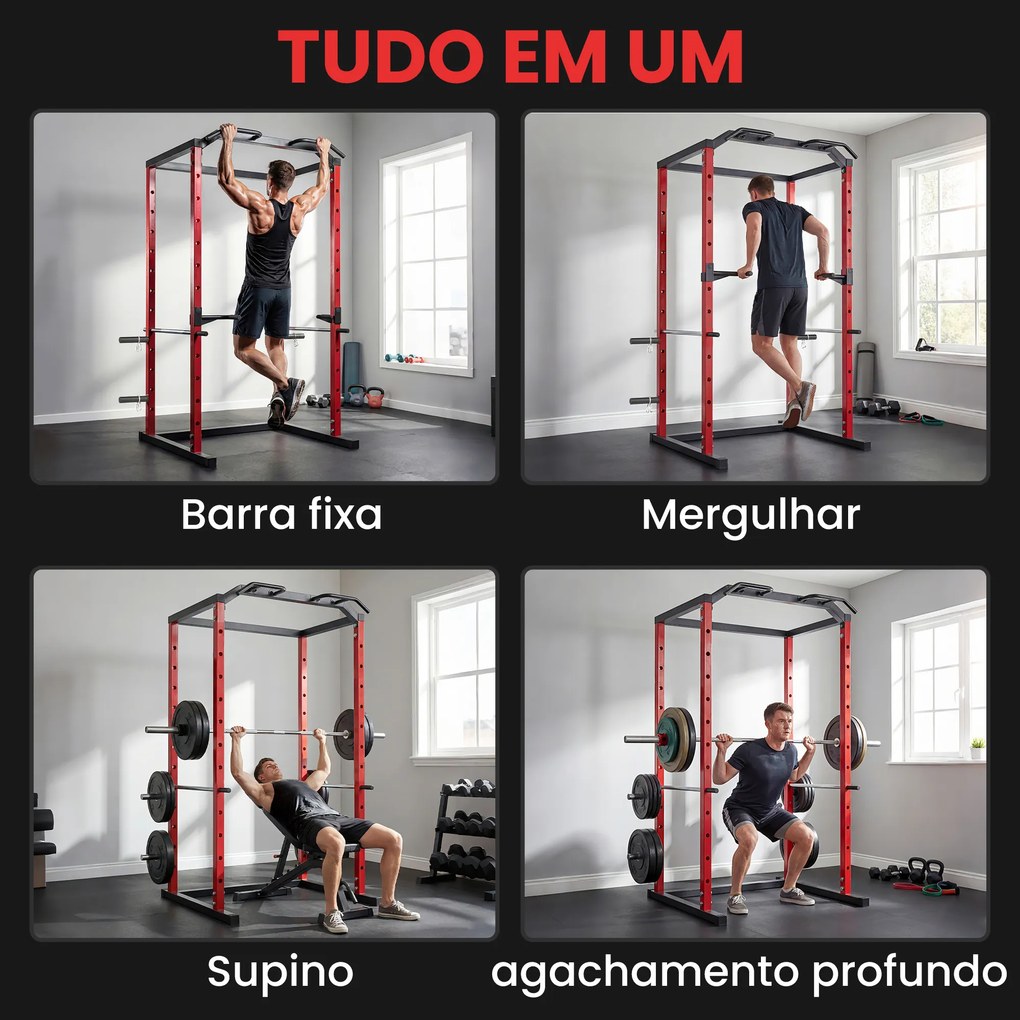 Torre musculação de Potência Prateleira de Agachamentos com Barra de Elevações Estação de Paralelas Ajustável para Casa Ginásio Carga 460 kg