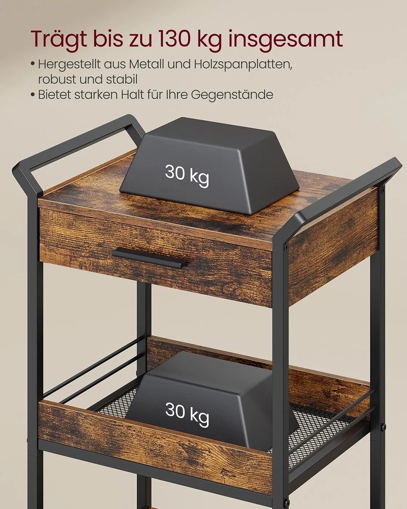 Carrinho de cozinha com 4 prateleiras e rodas 30 x 46,2 x 96,1 cm Castanho vintage + Preto