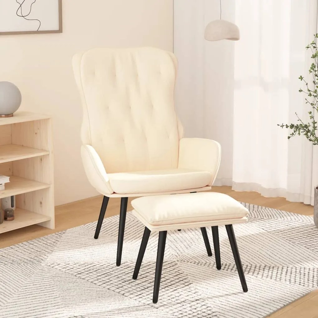 vidaXL Cadeira de descanso com banco p/ pés veludo branco nata