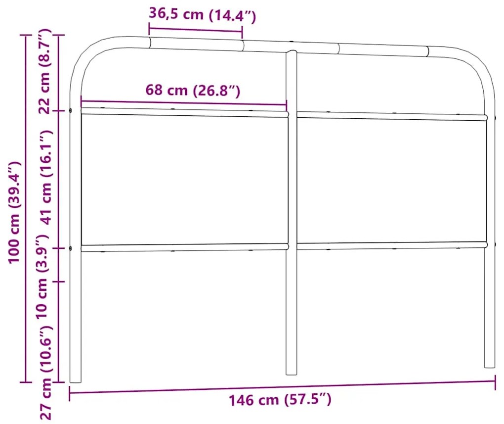 Cabeceira de cama 140cm derivados madeira/aço carvalho castanho