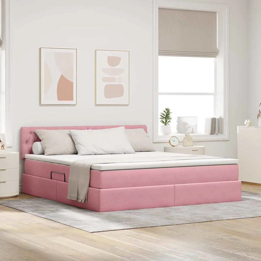 vidaXL Cama com Armazenamento com colchão Rosa 160 x 200 cm Veludo