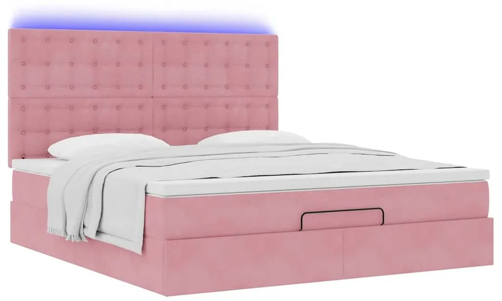 Estrutura de cama otomana com colchões 180x200 cm veludo rosa