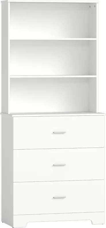 Estante para Livros 79x39,5x182,2 cm de 6 Níveis Estante com 3 Gavetas 3 Prateleiras Abertas  Branco