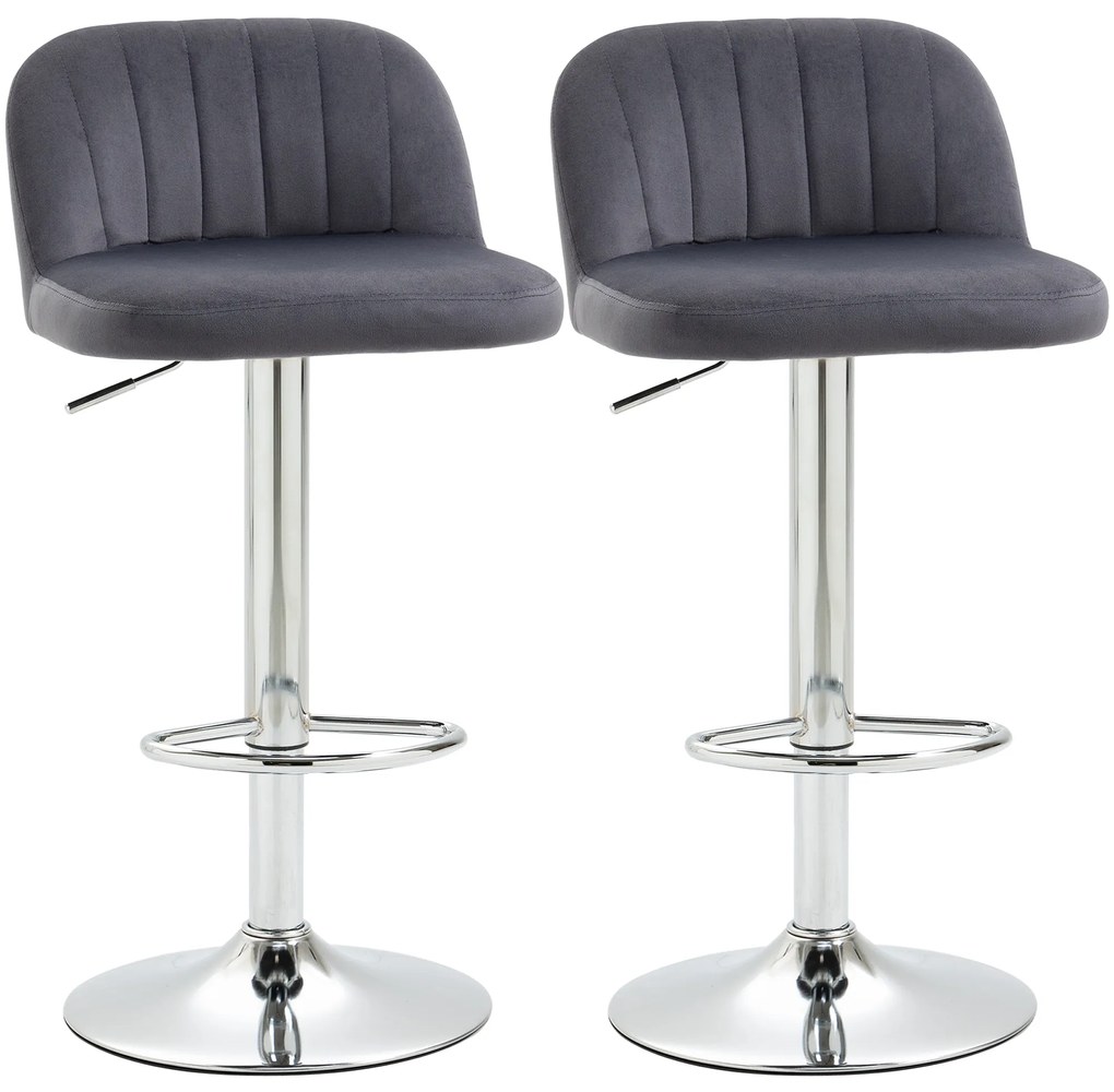 HOMCOM Conjunto de 2 Bancos de Bar Estofados em Pelúcia Bancos Altos de Sala de Jantar com Altura Ajustável 43x45x81-101cm Cinza | Aosom Portugal