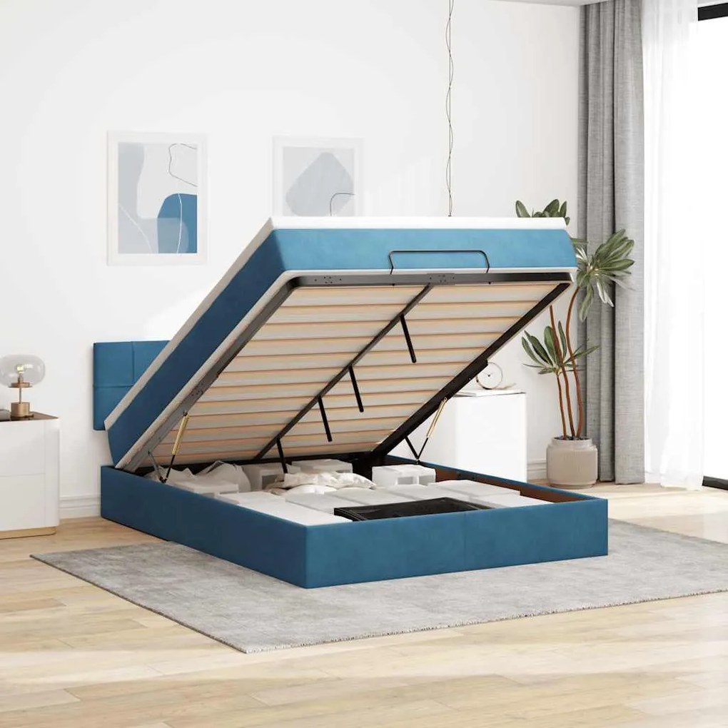 vidaXL Estrutura de cama otomana com colchão 140x200 cm azul escuro