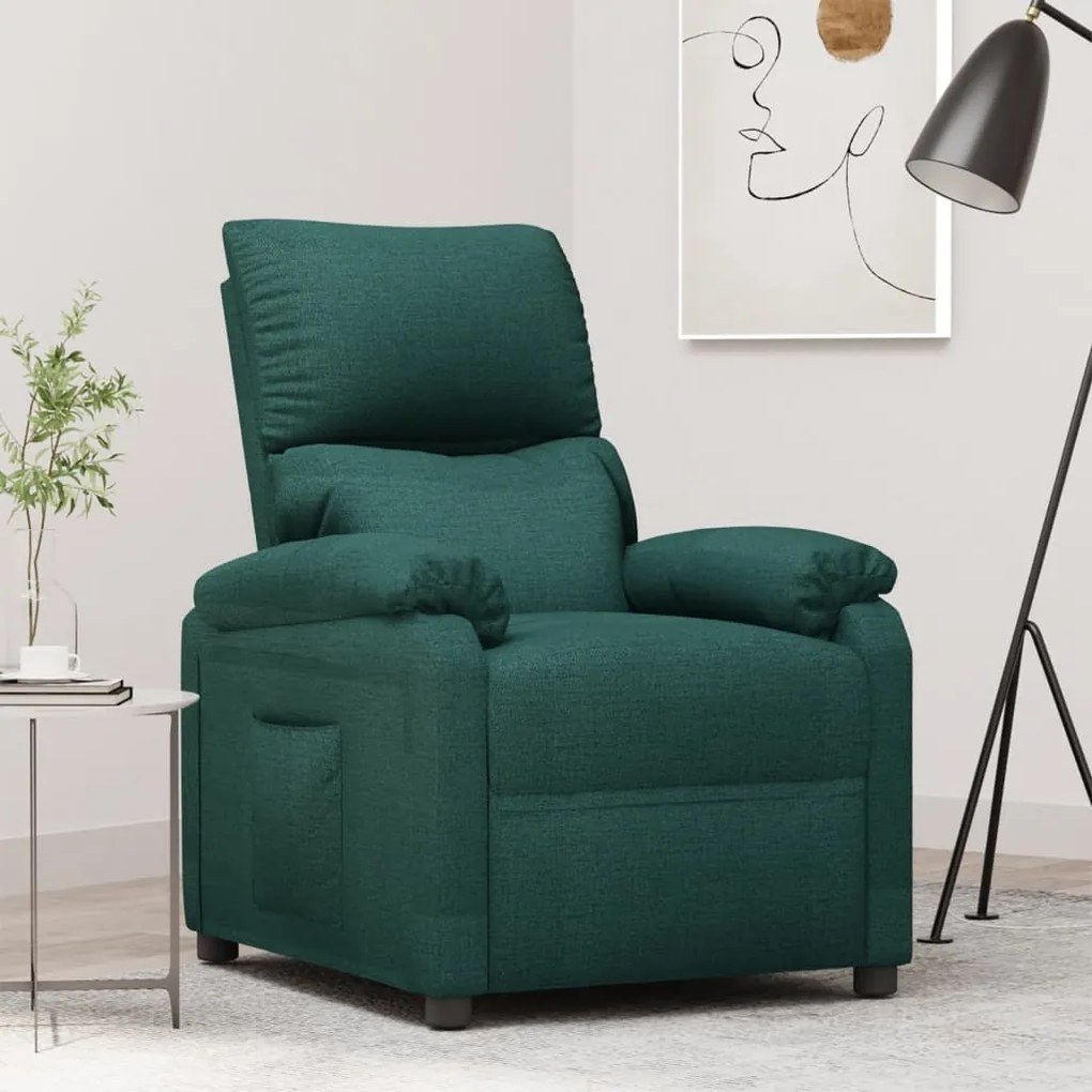 342456 vidaXL Poltrona reclinável tecido verde-escuro